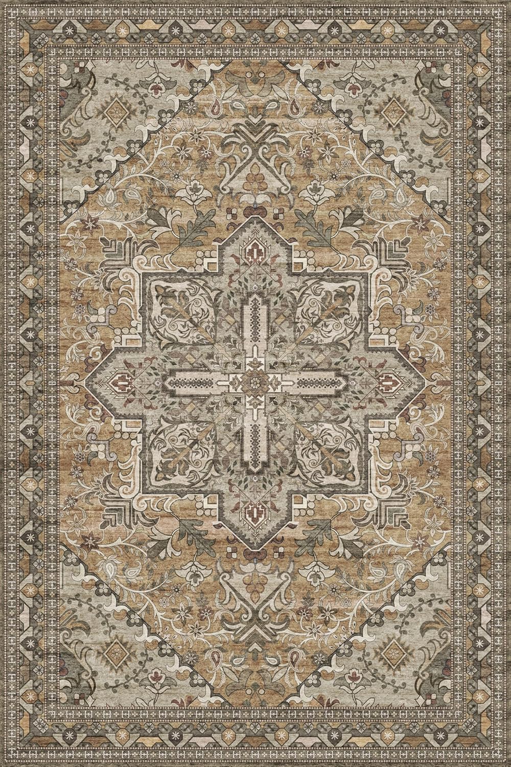 Washable Area Rug 6x9 | Non Slip Area Rug for Living Room, Bedrooms, Dining Room | Ultra-Soft Flannel Carpet Area with Rubber Backing (Light Sage Brown, 6x9)