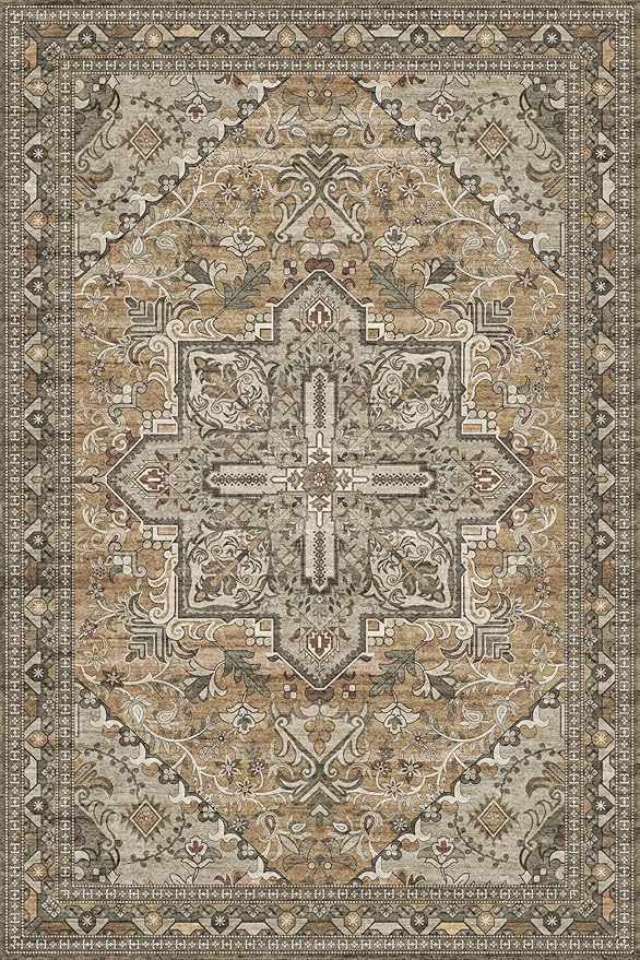 Washable Area Rug 6x9 | Non Slip Area Rug for Living Room, Bedrooms, Dining Room | Ultra-Soft Flannel Carpet Area with Rubber Backing (Light Sage Brown, 6x9)