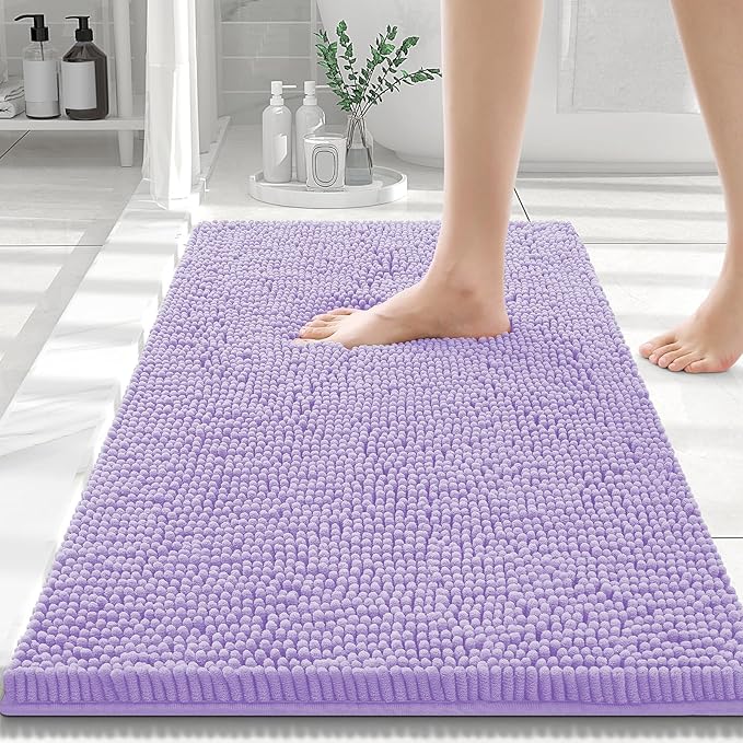 Smiry Luxury Chenille Bathroom Rugs 30x20, Extra Soft and Absorbent Shaggy Bath Mat, Machine Washable, Non-Slip Plush Carpet Runner for Tub, Shower, and Floor, Home Decor Accessories, Purple