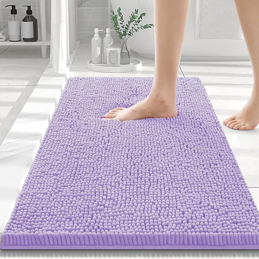 Smiry Luxury Chenille Bathroom Rugs 30x20, Extra Soft and Absorbent Shaggy Bath Mat, Machine Washable, Non-Slip Plush Carpet Runner for Tub, Shower, and Floor, Home Decor Accessories, Purple