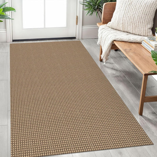IOHOUZE Washable Area Rug 3x5 Non Slip Rubber Backed Rugs for Entryways Indoor Outdoor Doormat Woven Cotton Throw Rug Floor Carpet for Entrance Kitchen Living Room, Orange/Tan/Brown