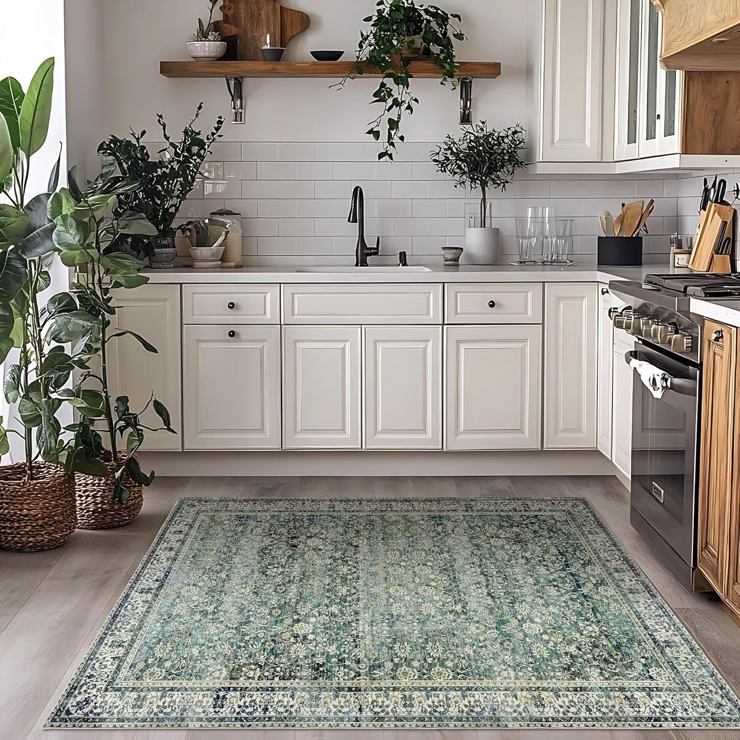 3x5 Area Rug for Entryway Indoor,Washable Non Slip Boho Ultra Thin Entry Way Rugs for Inside House,3 x 5,Dark Green