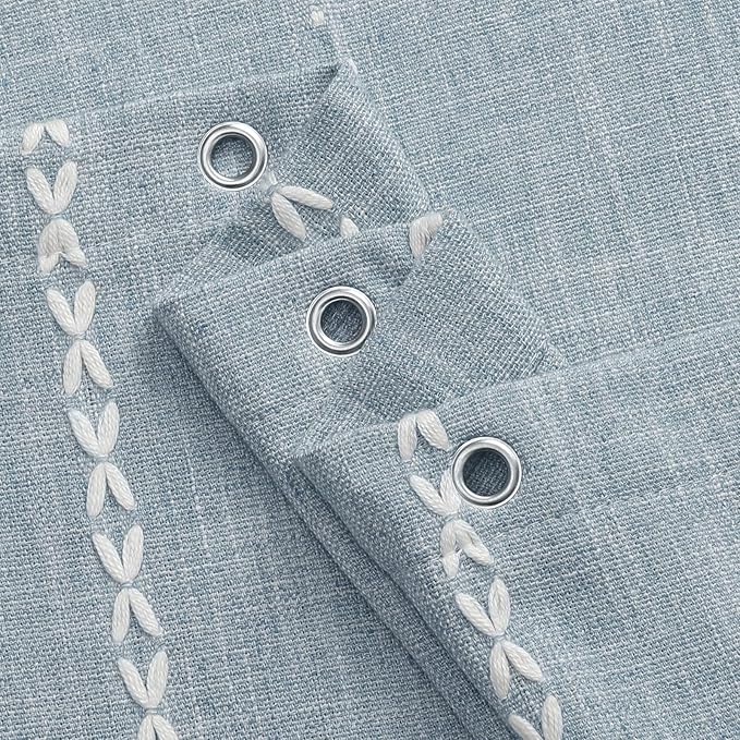 MitoVilla Boho Long Shower Curtain 72 x 78, Blue Farmhouse 78 inch Long Polyester Linen Fabric Shower Curtains with Tassel for Chic Cottagecore French Rustic Bathroom Decor