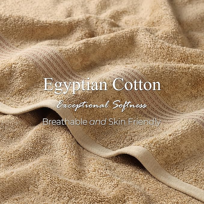 Superior Egyptian Cotton 4-Piece Bath Towel Set for Shower, Bath, Spa, Resort, Hotel, Soft Body Towels, Airbnb Essentials, Apartment, Dorm, Quick Dry, Absorbent, Bathroom Basics, Toast