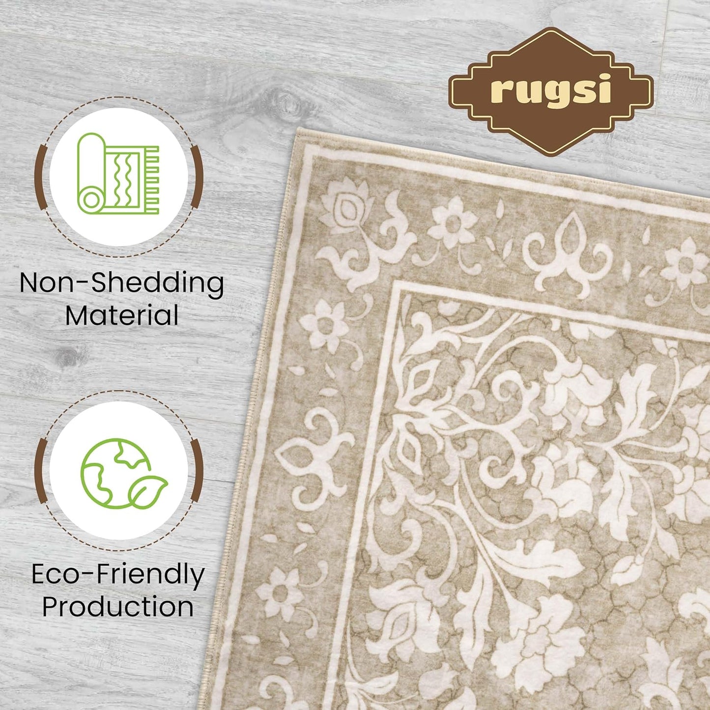 Washable Entryway Rug 3x5 | Non Slip Rug Runners for Hallways, Entryways, Kitchens, Bathrooms, Bedrooms | Ultra-Soft Flannel Carpet Kitchen Rug with Rubber Backing (Sand, 3x5)