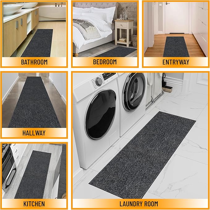 Ottomanson 20" x 59" Ultra-Thin Hallway Runner Rug - Durable Non-Slip Carpet for High-Traffic Areas - Fits Under Doors for Seamless Entry - Ideal for Kitchen, Entryway, Bedroom & Living Room, Black