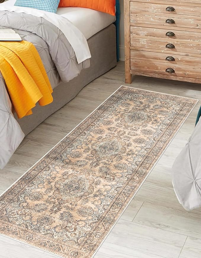 Keen Home Design 2x10 Rug - Machine Washable Runner Rug with Non-Slip Backing, Ideal for Hallway, Entryway, Kitchen, Laundry Room - Vintage, Easy Clean, Durable, Low Pile - (2'6" x 10')