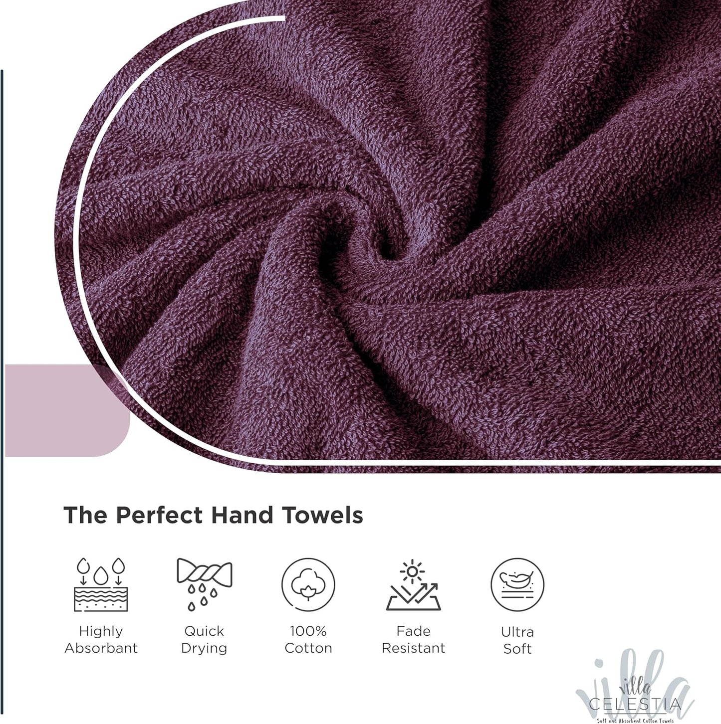 100% Cotton Hand Towel Set of 4, (16 x 28 inches) Sustainable, Soft, Highly Absorbent, Quick Drying, Combed Cotton Hand Towels Pack of 4 Ideal for Hotels, Spa, Bathroom, Dorm, Burgandy