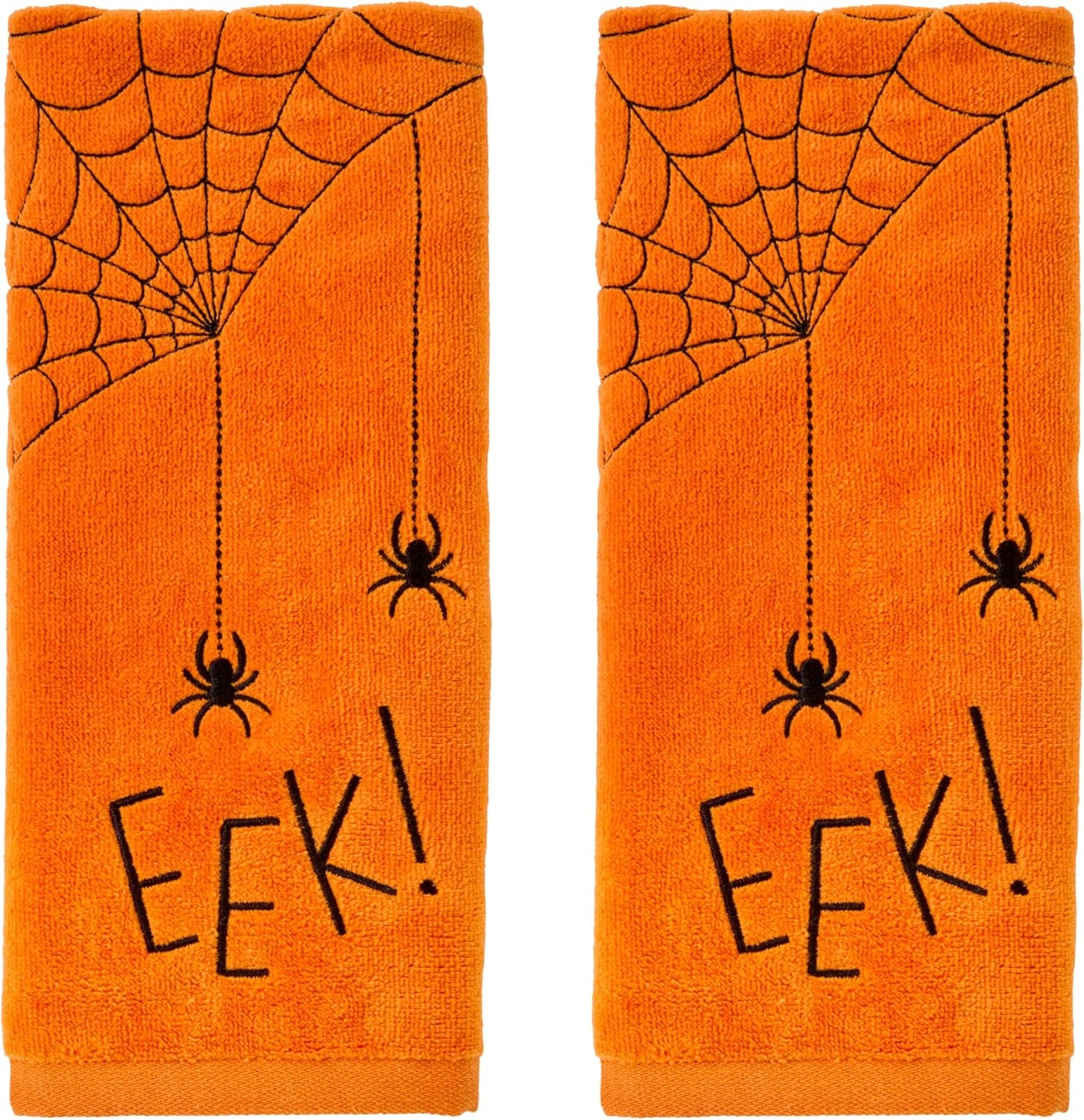 SKL Home Halloween Eek 100% Cotton Embroidered 2pc Hand Towel Set, Decorative for Bath/Kitchen/Bar & Gift, Orange