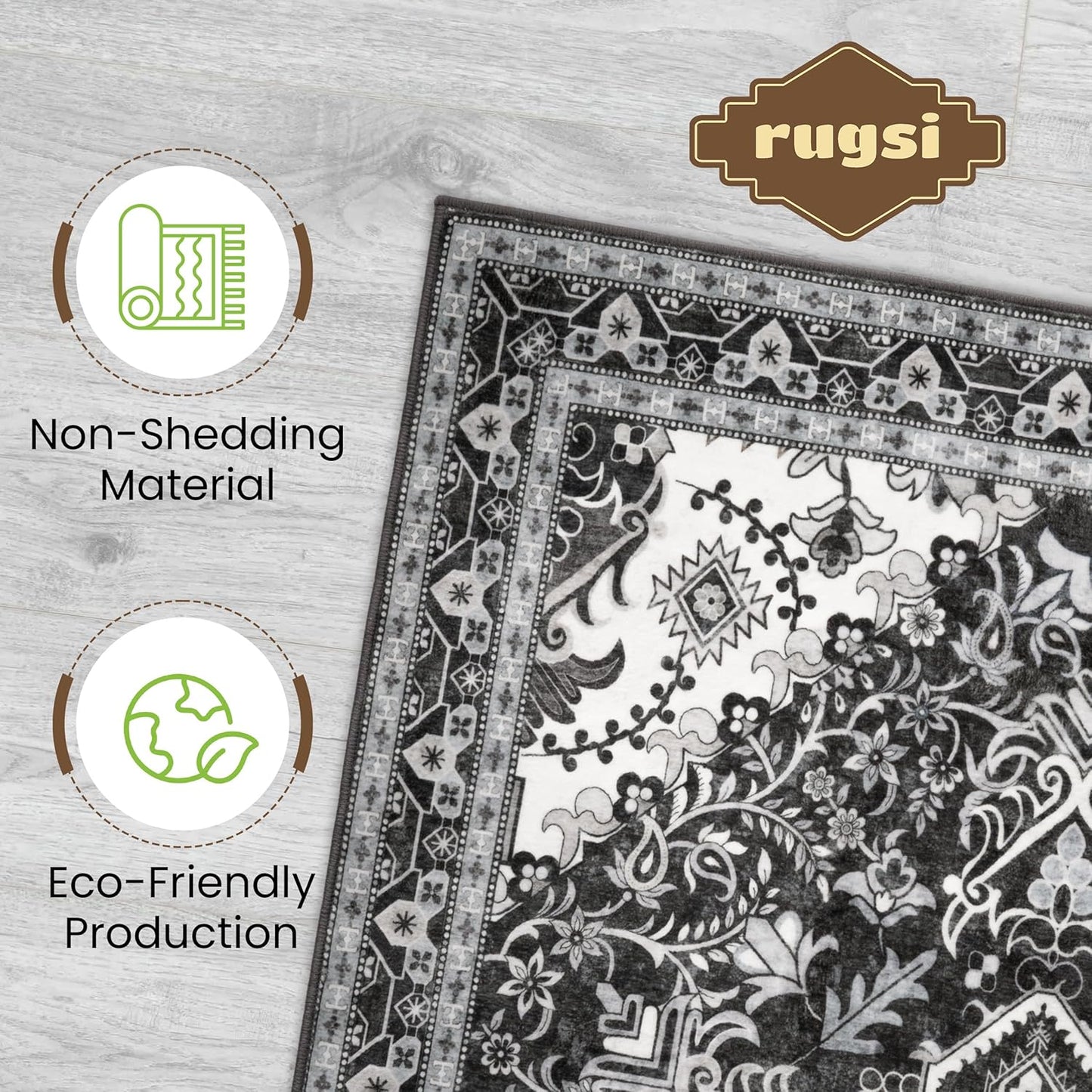 Washable Runner Rug 2x6 | Non Slip Rug Runners for Hallways, Entryways, Kitchens, Bathrooms, Bedrooms | Ultra-Soft Flannel Carpet Runners with Rubber Backing (Charcoal, 2x6)