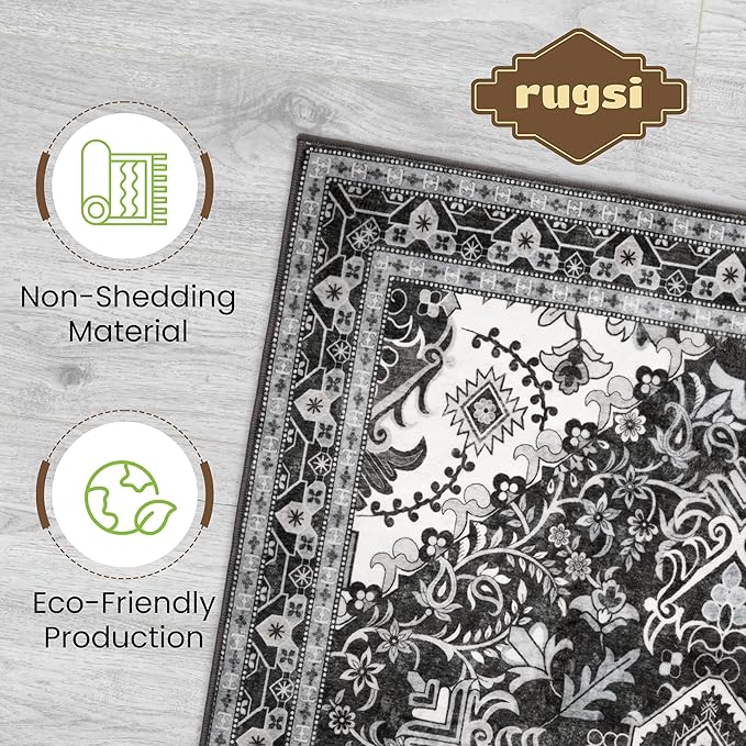 Washable Runner Rug 2x6 | Non Slip Rug Runners for Hallways, Entryways, Kitchens, Bathrooms, Bedrooms | Ultra-Soft Flannel Carpet Runners with Rubber Backing (Charcoal, 2x6)