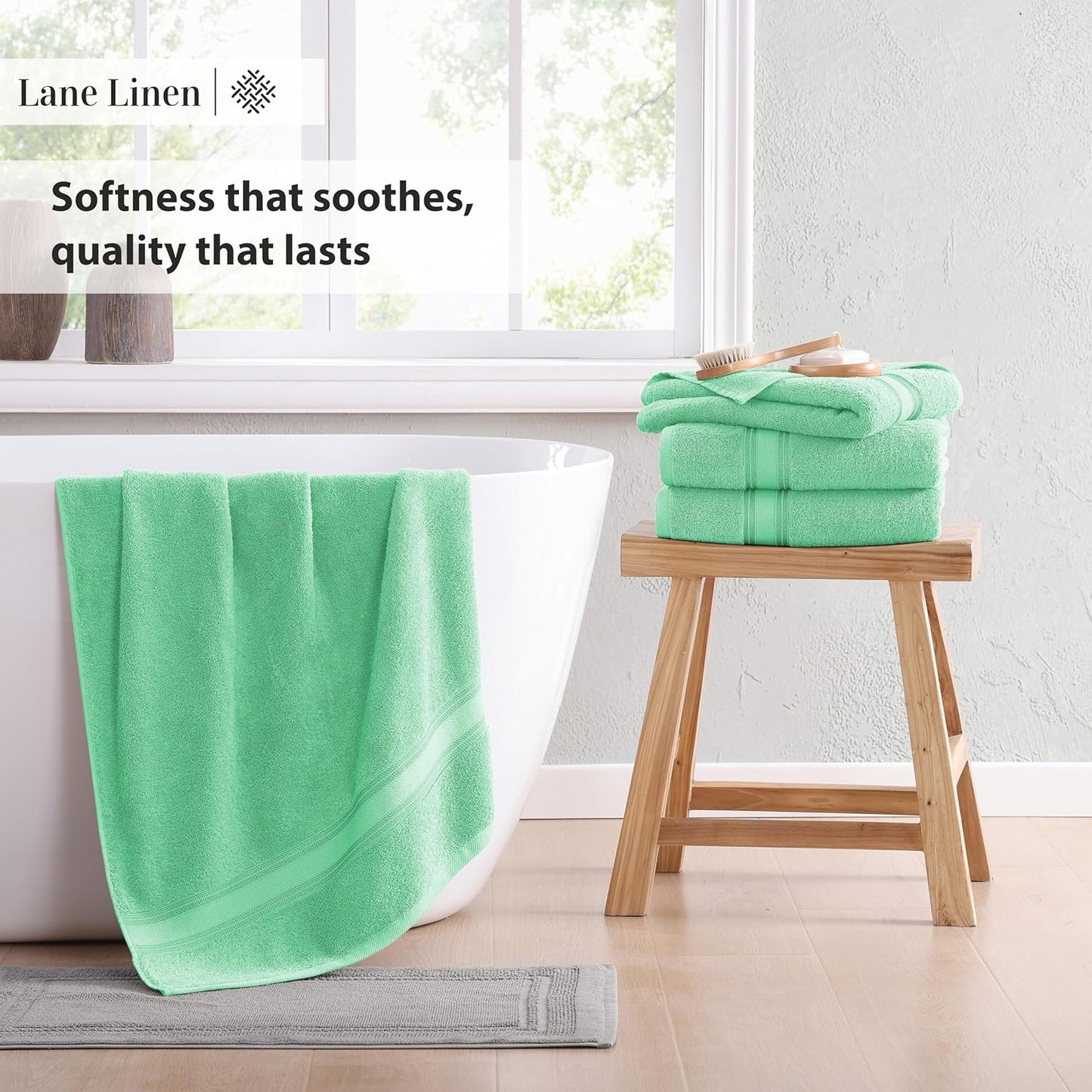 LANE LINEN 100% Cotton Bath Towels Set of 4 (28"x54") - Zero Twist, Mercerized Cotton Bathroom Towel Set - Quick Dry, Soft & Absorbent Large Bath Towels - Holds Well After Multiple Washes - Aqua Sky