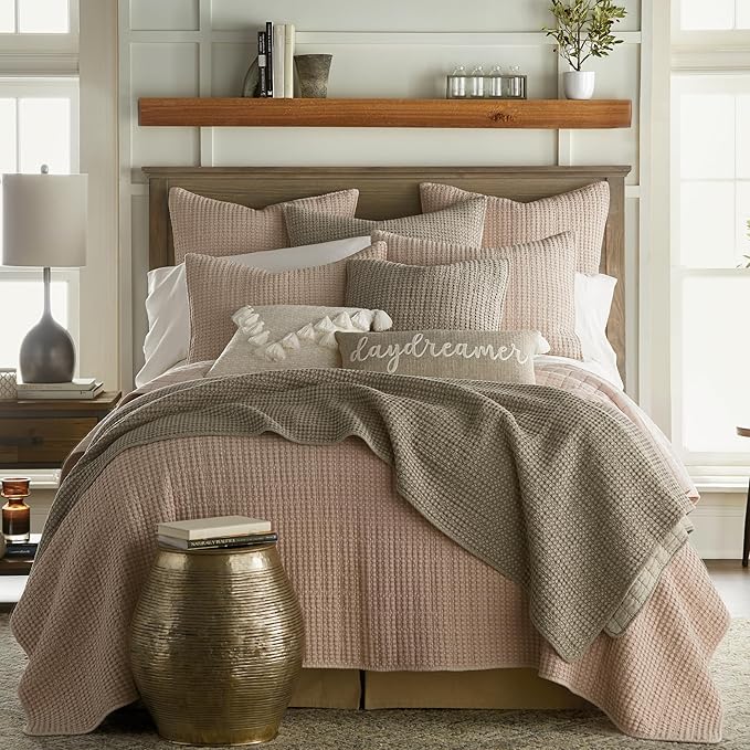 Levtex Home Mills Waffle King/Cal King Quilt Set (106x92in) with 2 Pillow Shams (36x20in) - Taupe - Cotton Waffle King Size Quilt Bedding Set - Lightweight, Soft, Pre-Washed