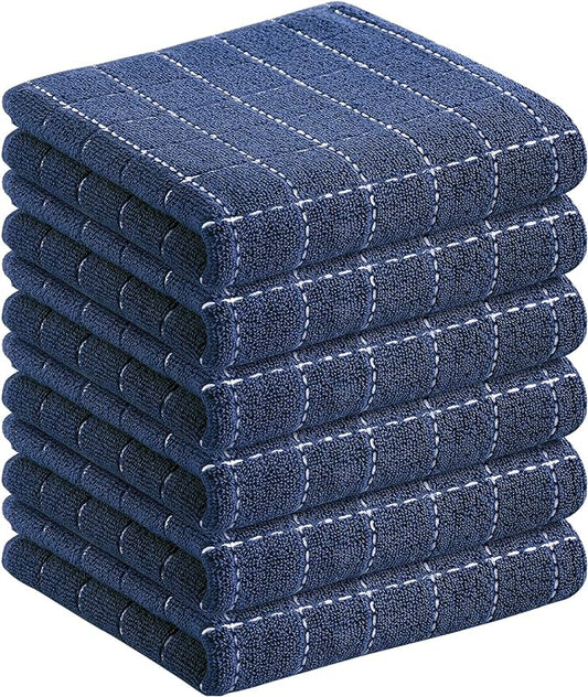 Homaxy 100% Cotton Terry Kitchen Towels(Navy Blue, 13 x 28 inches), Checkered Designed, Soft and Super Absorbent Dish Towels, 6 Pack
