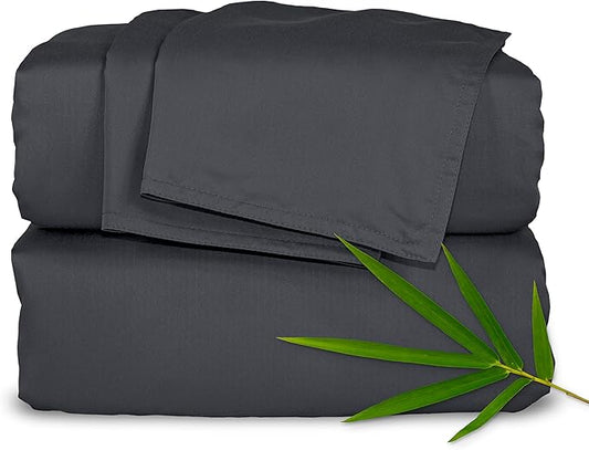 Split King Sheets by Pure Bamboo, Genuine 100% Organic Viscose Derived from Bamboo Bed Sheet Set, Soft & Cooling, Double Stitching *Not for Split Top (Split King, Charcoal)
