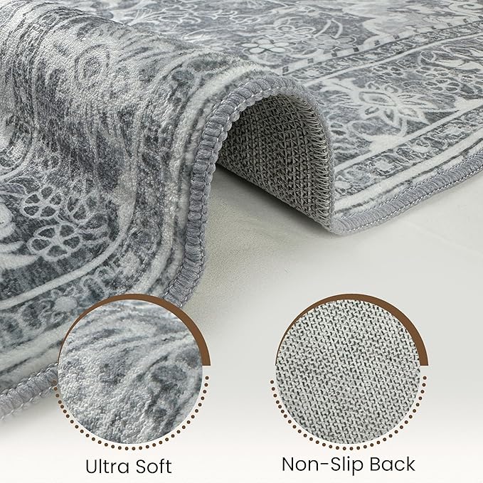 Washable Runner Rug 2.5x8 | Non Slip Rug Runners for Hallways, Entryways, Kitchens, Bathrooms, Bedrooms | Ultra-Soft Flannel Carpet Runners with Rubber Backing (Light Grey, 2.5x8)