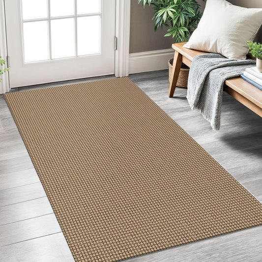 KOZYFLY Boho Rugs for Entryway 3x5 ft Washable Area Rug Non Slip Rubber Backed Entry Rug Woven Indoor Door Mat Cotton Kitchen Rugs Floor Carpet for Entryway, Foyer, Backdoor, Tan/Orange/Brown