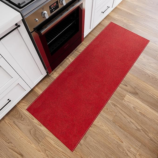 Ottomanson 2'7" x 9' Ultra-Thin Hallway Runner Rug - Durable Non-Slip Carpet for High-Traffic Areas - Fits Under Doors for Seamless Entry - Ideal for Kitchen, Entryway, Bedroom & Living Room, Red