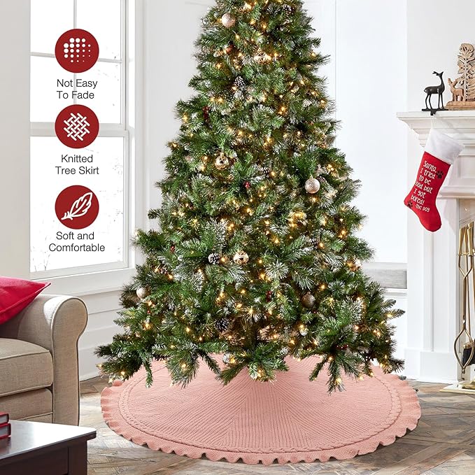 Hommtina Christmas Tree Skirt 48 Inches Pink Tree Skirt,Christmas Tree Decorations Faux Fur Tree Skirt for Xmas Holiday Home Party Decorations Ornaments (Wave Pink)