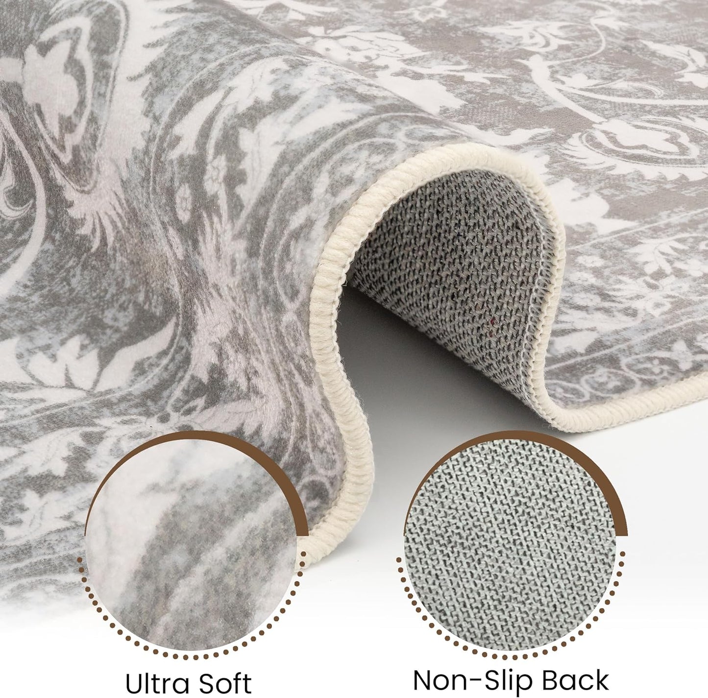 Washable Runner Rug 2x6 | Non Slip Rug Runners for Hallways, Entryways, Kitchens, Bathrooms, Bedrooms | Ultra-Soft Flannel Carpet Runners with Rubber Backing (Floral Taupe, 2x6)