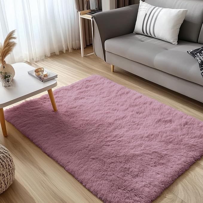 OLANLY 3x5 Machine Washable Small Bedside Rug, Soft Fluffy Shaggy Rugs for Living Room, Bedroom, Indoor Floor Carpet for Kids Girls and Boys, Preppy Dorms, Nursery, Home Decor Aesthetic, Blush