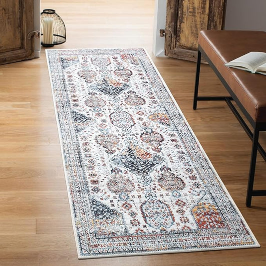 Keen Home Design 2x12 Rug - Machine Washable Runner Rug with Non-Slip Backing, Ideal for Hallway, Entryway, Kitchen, Laundry Room - Vintage, Easy Clean, Durable, Low Pile - (2'6" x 12')