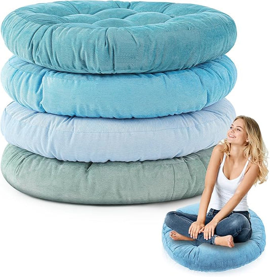 Jerify 4 Pcs Floor Pillow Cushions 22 x 22 Inch Round Square Large Meditation Floor Pillow for Classroom Adult Meditation Picnic Party Cushion for Seating Gift Christmas(Cold Colors,Round)