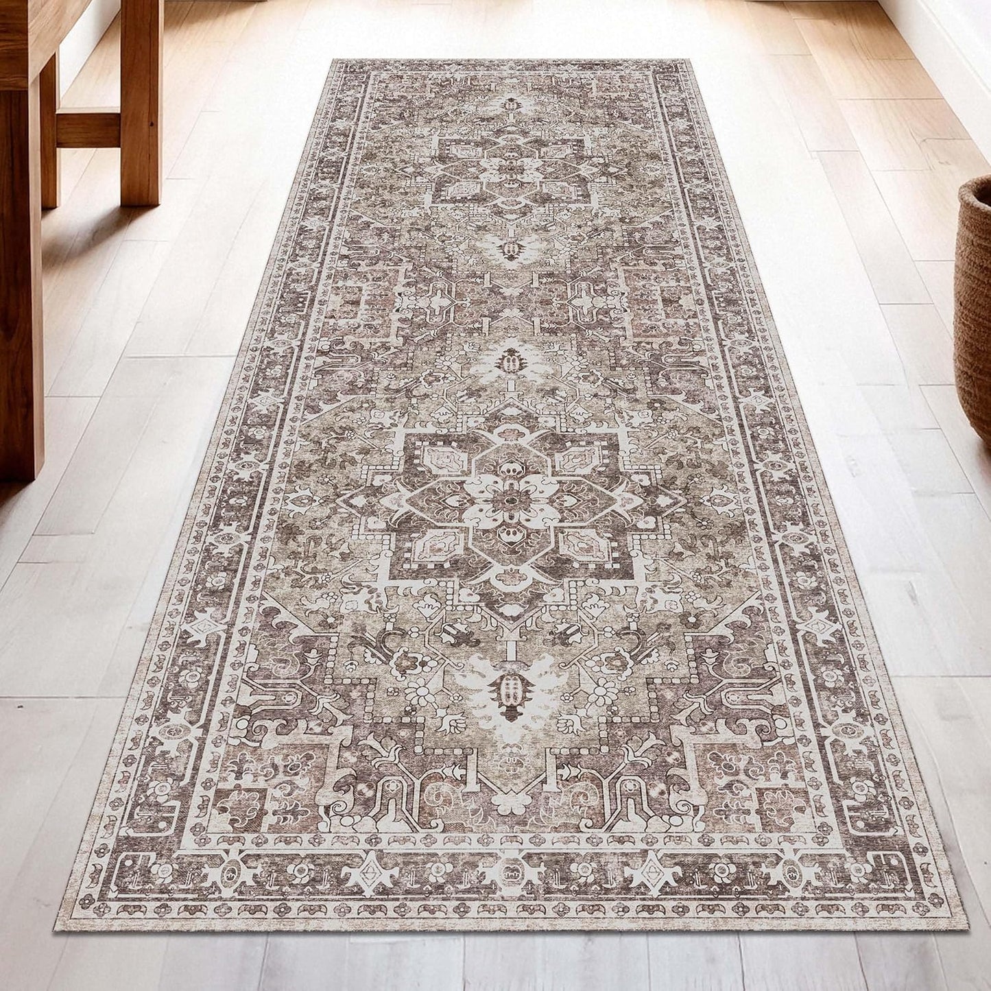 Washable Runner Rug 2x6 | Non Slip Rug Runners for Hallways, Entryways, Kitchens, Bathrooms, Bedrooms | Ultra-Soft Flannel Carpet Runners with Rubber Backing (Sage Brown, 2x6)