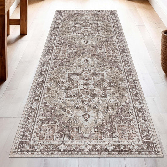 Washable Runner Rug 2x6 | Non Slip Rug Runners for Hallways, Entryways, Kitchens, Bathrooms, Bedrooms | Ultra-Soft Flannel Carpet Runners with Rubber Backing (Sage Brown, 2x6)