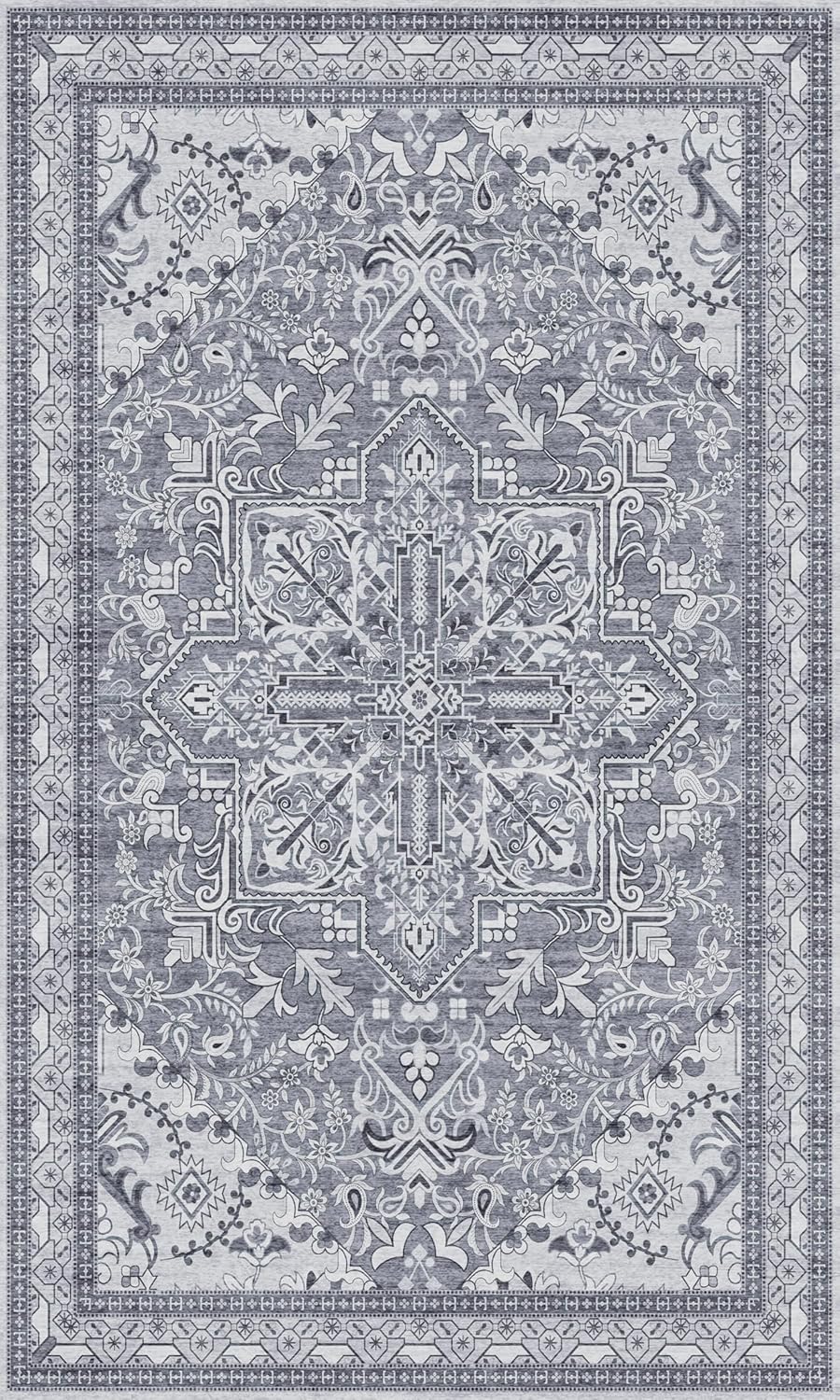 Washable Entryway Rug 3x5 | Non Slip Rug Runners for Hallways, Entryways, Kitchens, Bathrooms, Bedrooms | Ultra-Soft Flannel Carpet Kitchen Rug with Rubber Backing (Frosted Graphite, 3x5)