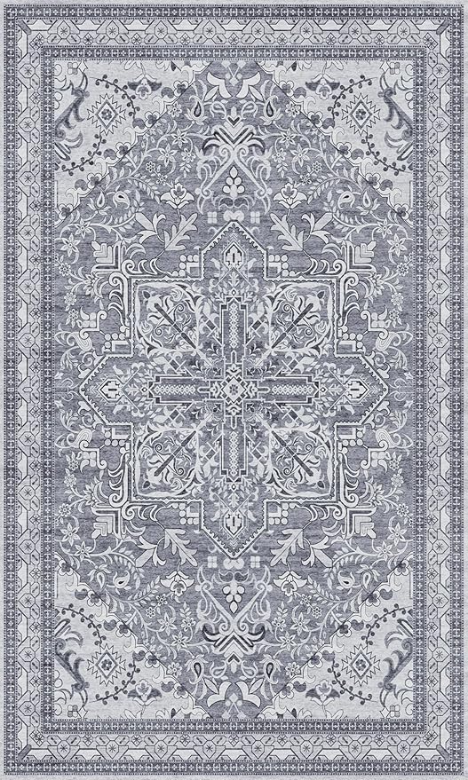 Washable Entryway Rug 3x5 | Non Slip Rug Runners for Hallways, Entryways, Kitchens, Bathrooms, Bedrooms | Ultra-Soft Flannel Carpet Kitchen Rug with Rubber Backing (Frosted Graphite, 3x5)