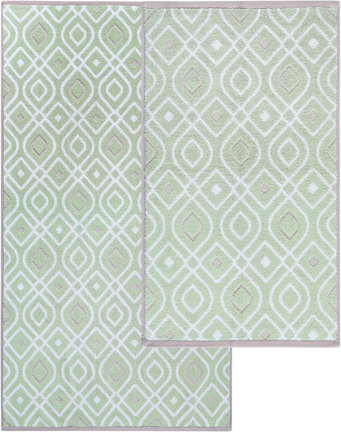 Modern Threads Oxford 6-Piece 100% Cotton Towel Set – Yarn Dyed Jacquard & Solid – Includes 2 Bath Towels, 2 Hand Towels, 2 Washcloths – Absorbent, Quick Dry, Soft & Durable – Sage Green