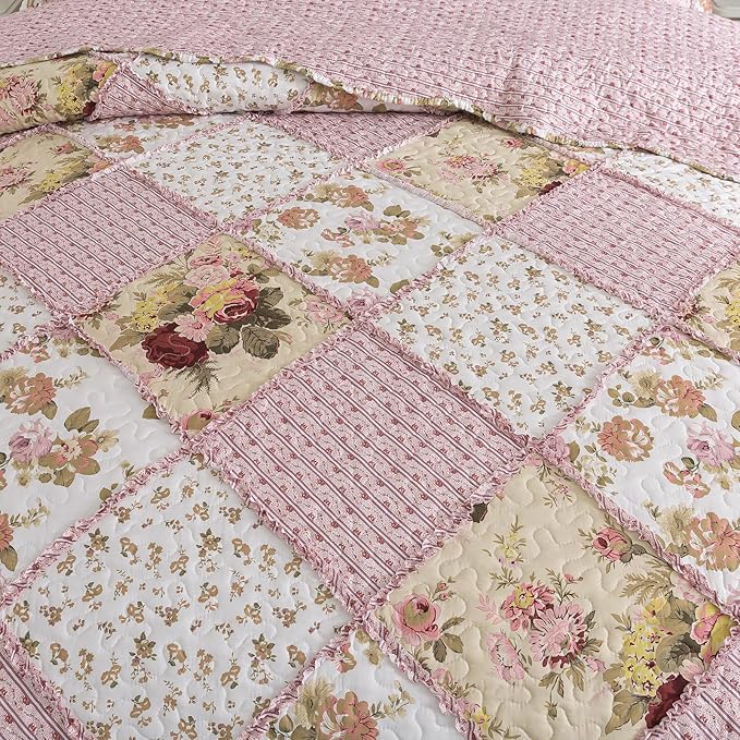 NEWLAKE Quilt Set King Size, Bedspread Sets Pink Botanical Floral, Reversible Quilt Bedding Set Lightweight and Breathable for All Seasons, Soft Quilted Bedspread with 2 Pillow Shams