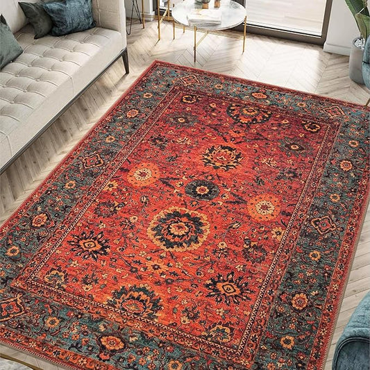 Keen Home Design 5x7 Rug - Machine Washable Area Rug with Non-Slip Backing, Ideal for Living Room, Dining Room, Bedroom - Vintage, Easy Clean, Durable, Low Pile Rug - (5' x 7')