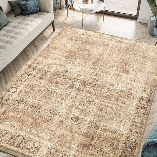 Keen Home Design 8x10 Rug - Machine Washable Area Rug with Non-Slip Backing, Ideal for Living Room, Dining Room, Bedroom - Vintage, Easy Clean, Durable, Low Pile - (8' x 10')