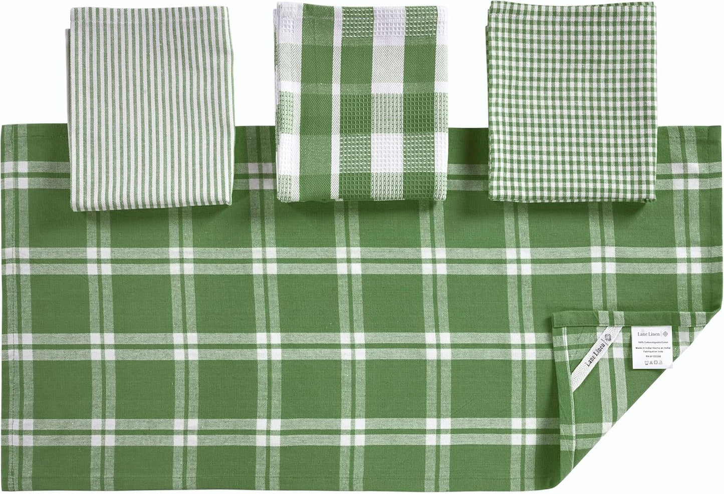 LANE LINEN 100% Cotton Kitchen Dish Cloths, Ultra Soft Absorbent Quick Drying Dish Towels, Multiweave Wash Cloths Dish Towel Sets, 13x28 Inches, 4 Pack - Olive