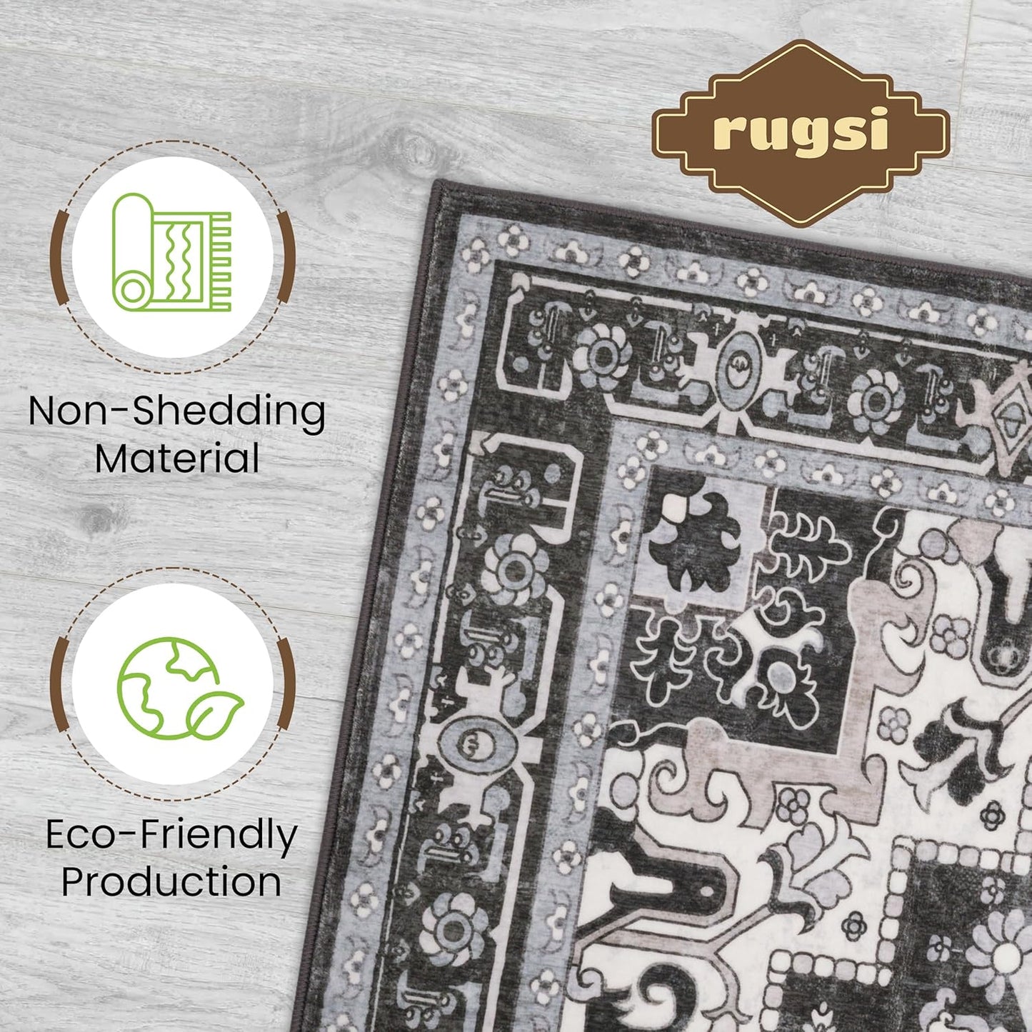 Washable Runner Rug 2x6 | Non Slip Rug Runners for Hallways, Entryways, Kitchens, Bathrooms, Bedrooms | Ultra-Soft Flannel Carpet Runners with Rubber Backing (Charcoal, 2x6)