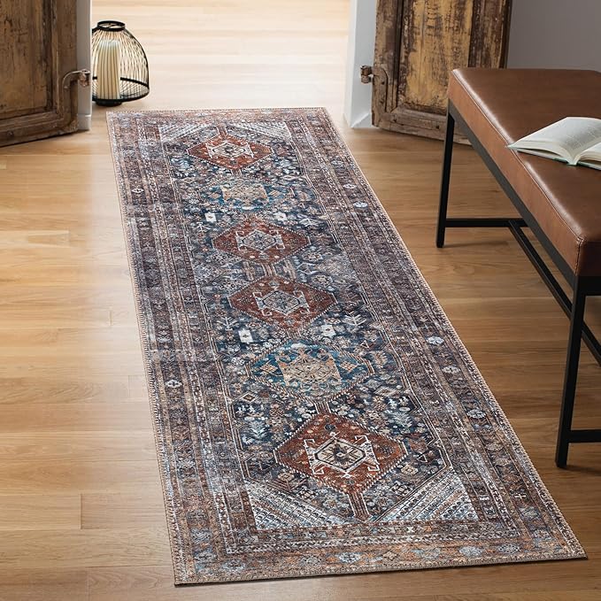 Keen Home Design 2x10 Rug - Machine Washable Runner Rug with Non-Slip Backing, Ideal for Hallway, Entryway, Kitchen, Laundry Room - Vintage, Easy Clean, Durable, Low Pile - (2'6" x 10')
