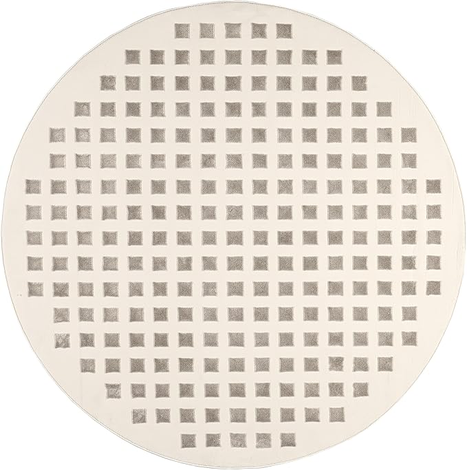 nuLOOM 6' Round Indoor Area Rug, 100% Recycled PET, Machine Washable, Oeko-TEX Certified, Medium Pile, Pet-Friendly, Daleyza Checkered Cream