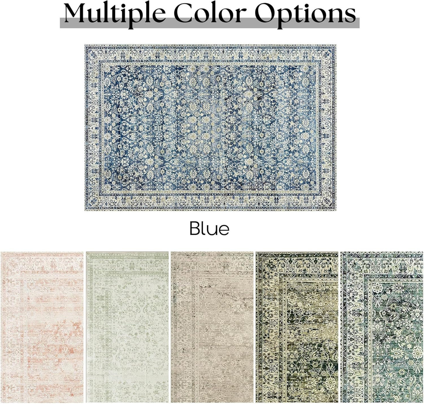 Blue Rug for Bedroom Neutral Boho Farmhouse Floral Washable Soft Faux Wool No Slip Area Rugs for Living Room Home Office,5x8