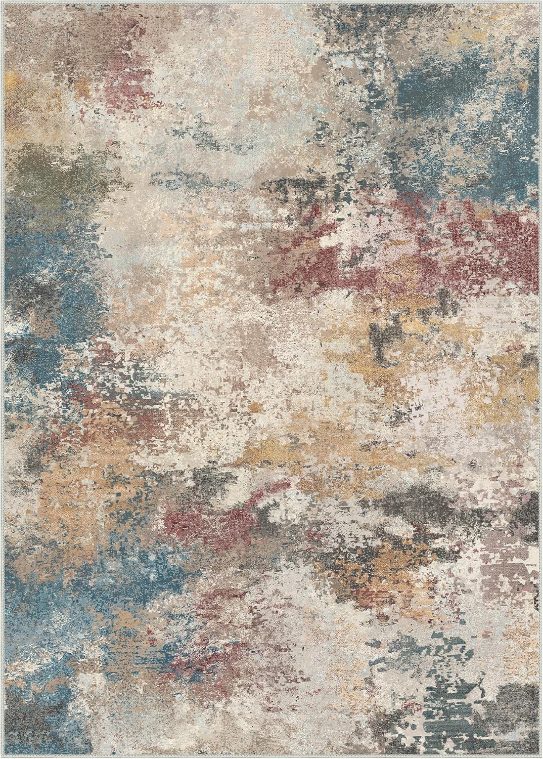 Area Rugs 6x9 Machine Washable Area Rugs for Living Room Bedroom Dining Room, Large Modern Abstract Colorful Soft Rugs, Indoor Low Pile Carpet with Non Slip Rubber Backing, Multi Beige