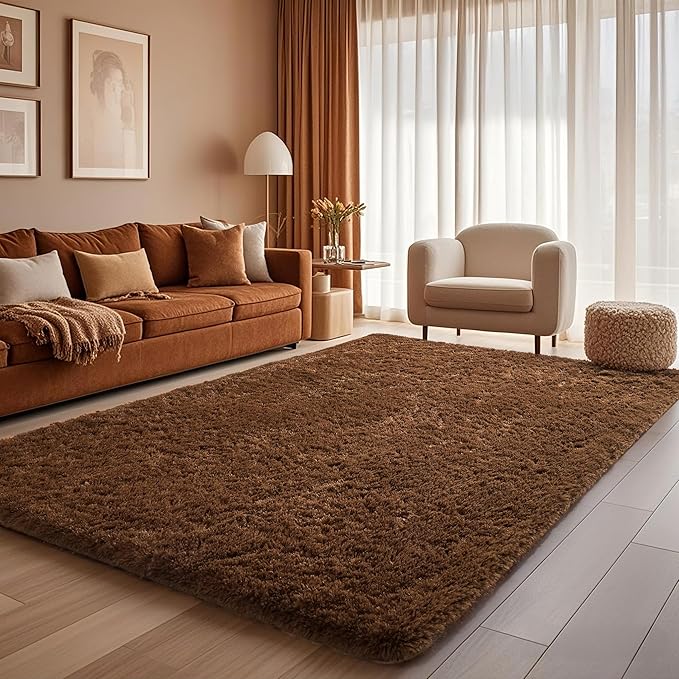 Ophanie Brown Rugs for Bedroom Living Room, Fluffy Fuzzy Furry Carpet, Plush Soft Shaggy Bedside Indoor Floor 4x6 Area Rug for Kids Girls Boys Baby Teen Dorm Nursery Home Decor Aesthetic