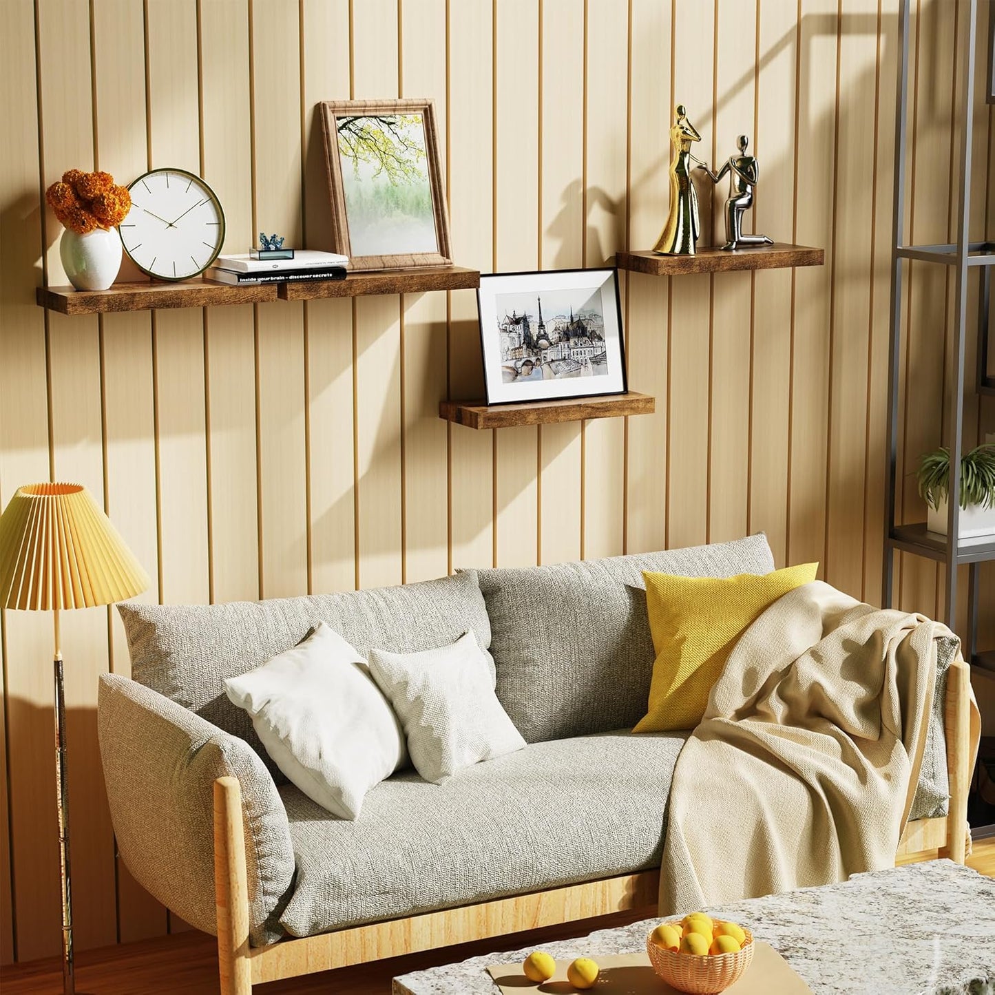 Bellsal Rustic Brown Wood Wall Shelf Set of 4, 16" Floating Shelves for Kitchen