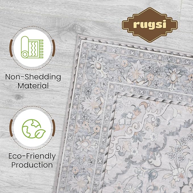 Washable Runner Rug 2x6 | Non Slip Rug Runners for Hallways, Entryways, Kitchens, Bathrooms, Bedrooms | Ultra-Soft Flannel Carpet Runners with Rubber Backing (Frosted Taupe, 2x6)