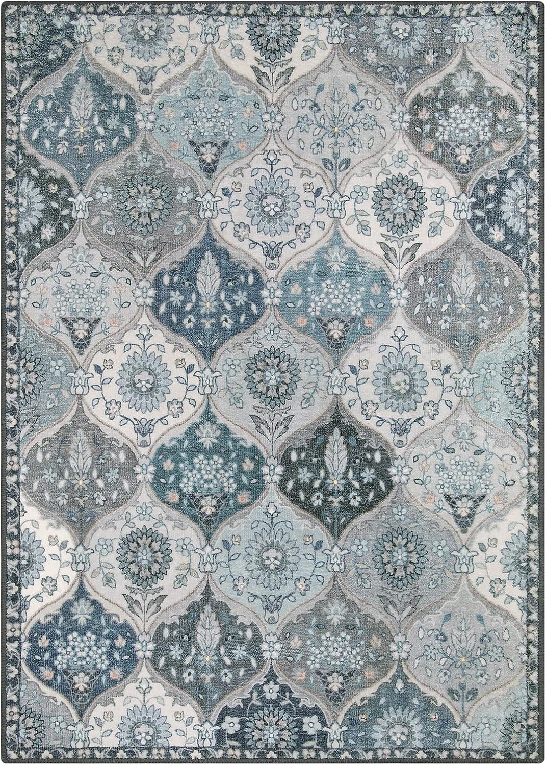 Lahome Moroccan Trellis Washable Area Rug, 5x7 Rugs for Living Room Bedroom, Indoor Non-Slip Oriental Accent Throw Large Carpet for Kitchen Entryway Bathroom Office, Blue