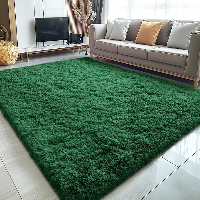 OLANLY 5x8 Machine Washable Large Area Rugs for Living Room, Bedroom, Soft Fluffy Shaggy Bedside Rug, Indoor Floor Carpet for Kids Girls and Boys, Dorms, Nursery, Home Decor Aesthetic, Dark Green