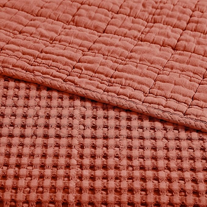Levtex Home Mills Waffle Twin Bedspread Set (84x104in) with 1 Pillow Sham (26x20in) - Adobe - 100% Cotton Twin Size Bedspread Set - Lightweight, Soft, Pre-Washed