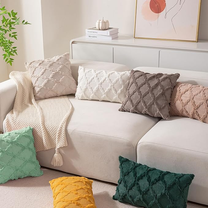 Set of 2 Soft Moroccan Throw Pillow Covers 20x20 Inch Plush Boho Decorative Pillow Cover Accent Cushion Case for Couch Sofa Bed, Sage Green