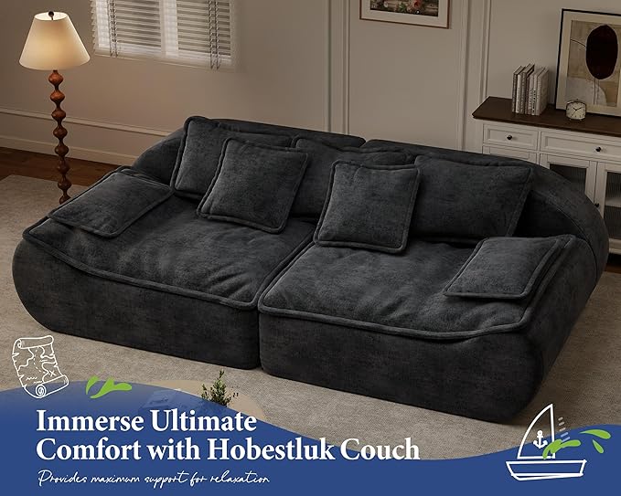 Hobestluk Sectional Sofa Couches 3-Seater Modular Sofa, 87'' Comfy Loveseat with Throw, Deep Seat Small Sofa for Compact Space, Memory Foam Sectional Couches for Living Room, Office, Apartment