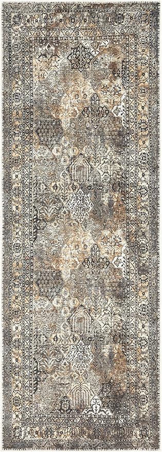 Keen Home Design 2x10 Rug - Machine Washable Runner Rug with Non-Slip Backing, Ideal for Hallway, Entryway, Kitchen, Laundry Room - Vintage, Easy Clean, Durable, Low Pile - (2'6" x 10')